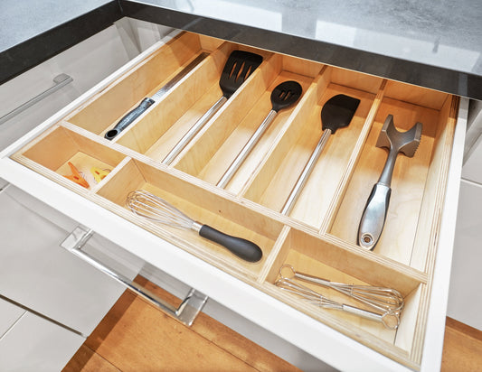 Custom Kitchen Drawer Organizer for Utensils, Silverware, Baking and more - Made from Solid Maple