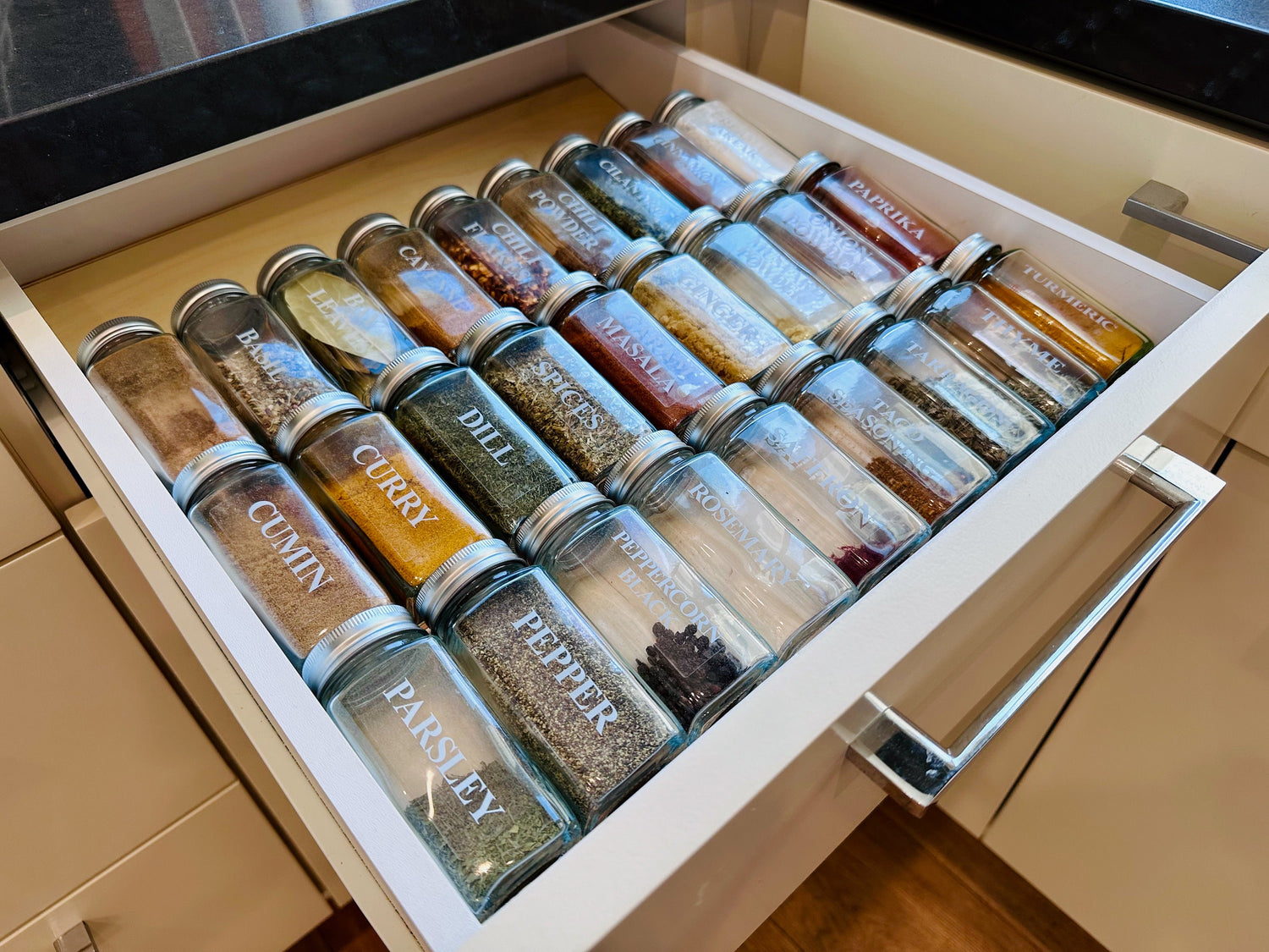 Custom Spice Drawer Insert Made From Solid Maple, Walnut, or White Oak - Spice Jar Organizer, Spice Rack, Spice Drawer Organizer for Spices