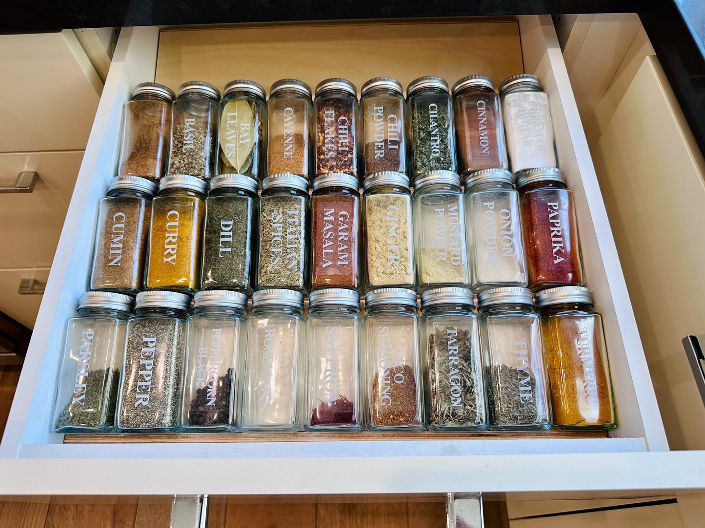 Custom Spice Drawer Insert Made From Solid Maple, Walnut, or White Oak - Spice Jar Organizer, Spice Rack, Spice Drawer Organizer for Spices