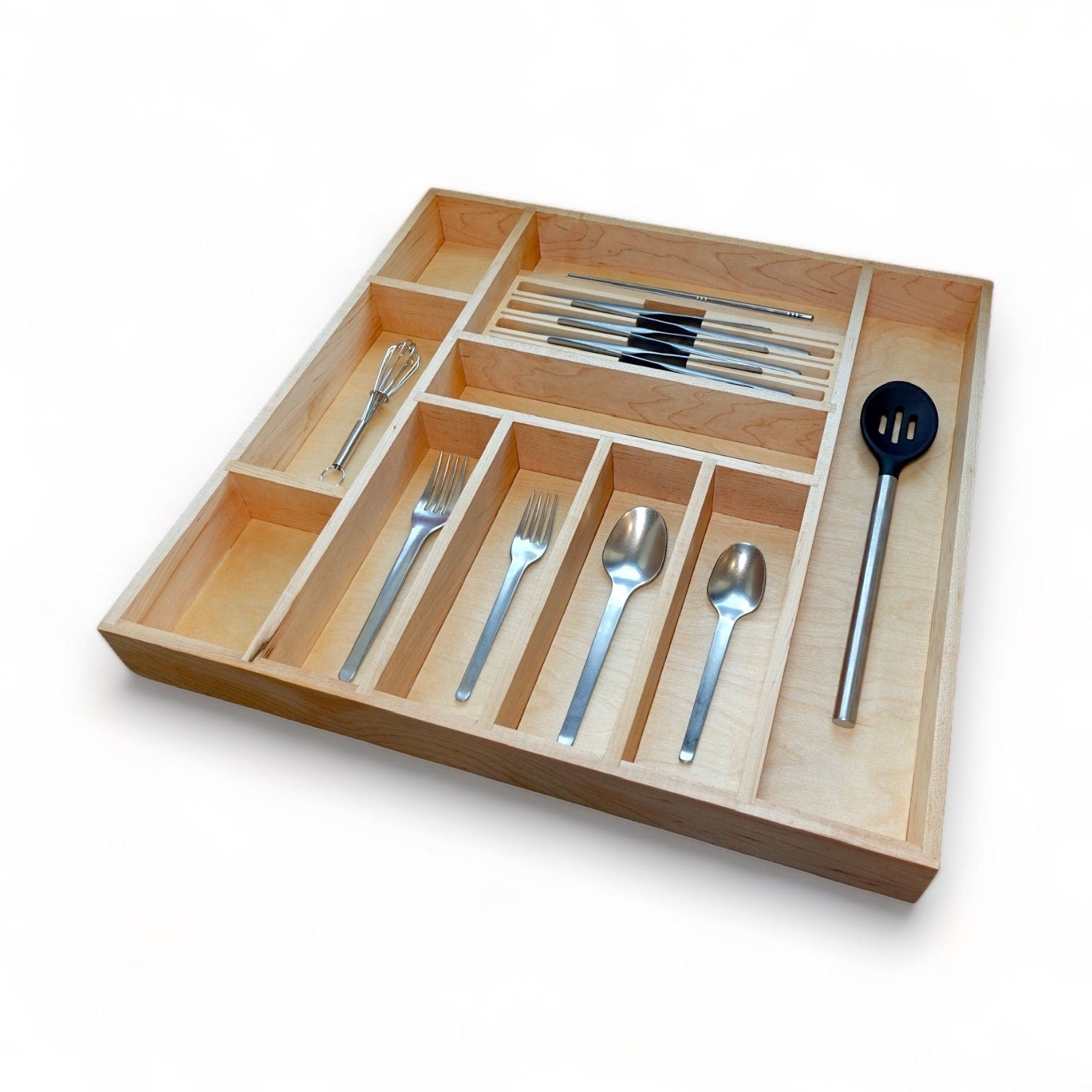 Custom Kitchen Drawer Organizer for Utensils, Silverware, Baking, Knife Organizer, Housewarming Gift, Solid Maple