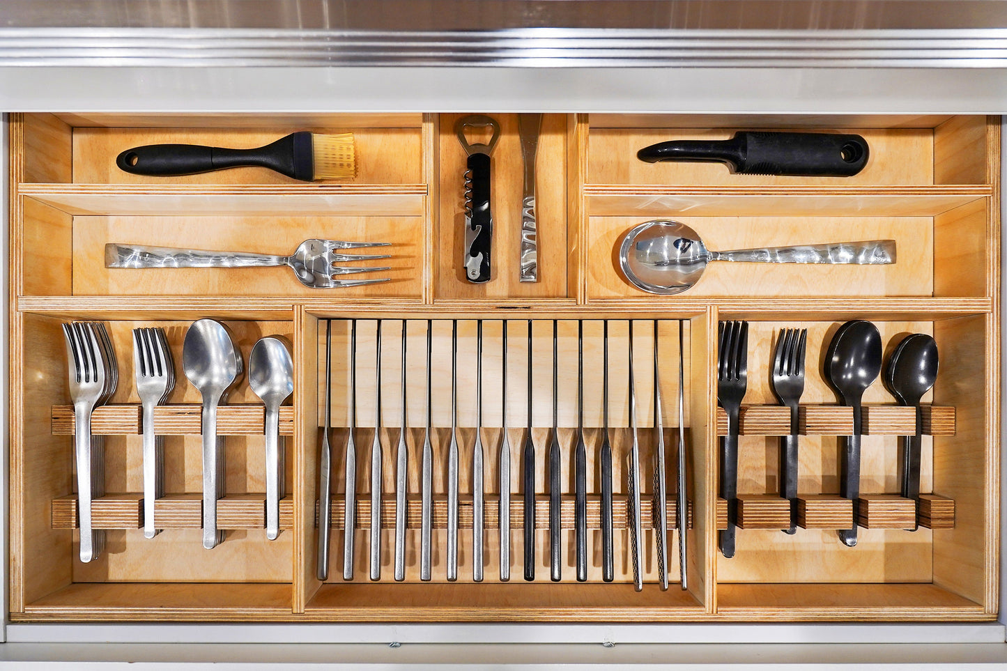 Custom Kitchen Drawer Organizer - Silverware, Utensil, and Flatware Holder - Custom Made from Solid Maple or Walnut