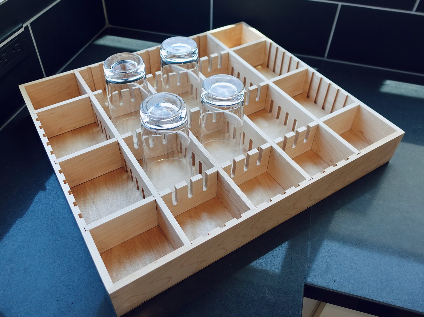 Adjustable Custom Kitchen Drawer Organizer Made From Solid Maple or Walnut