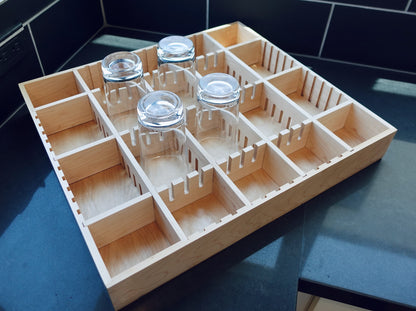 Adjustable Custom Kitchen Drawer Organizer Made From Solid Maple or Walnut