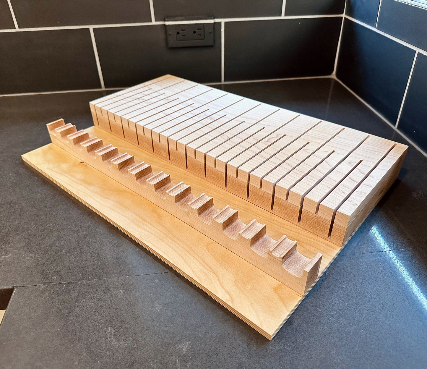 Knife Drawer Organizer for Knives and Steak Made from Solid Maple or Walnut - Custom Fit to Your Drawer with Fully Customizable Layout