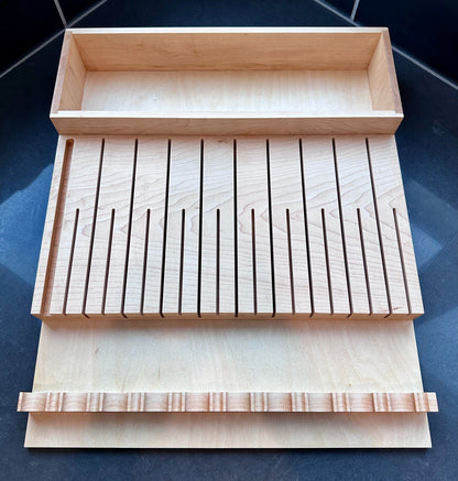 Knife Drawer Organizer for Knives and Steak Made from Solid Maple or Walnut - Custom Fit to Your Drawer with Fully Customizable Layout